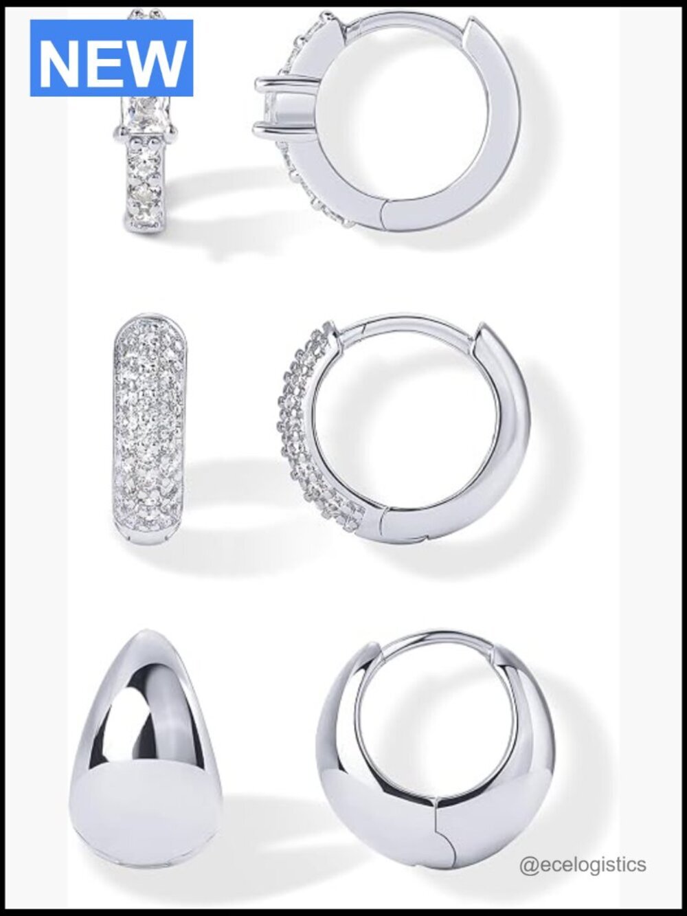 3 Pair Gold Huggie Hoop Earrings Set Hypoallergenic Cubic Zirconia